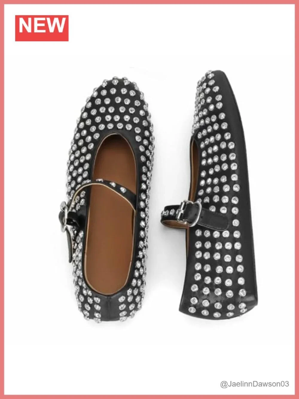 Rhinestone Ballet Flats for Women, Crystal Mary Jane Ballerina Shoes, Round Toe